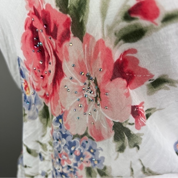 Karen Kane Floral and Rhinestone Embossed gathered sides Silk Blend Sleeveless M - Picture 12 of 12